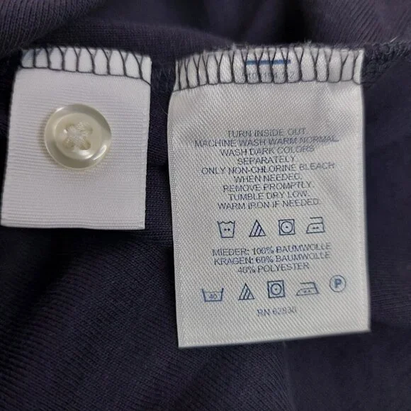 Lands End Womens XS Petite Polo Shirt Short Sleeve Navy Print Collar - Picture 11 of 12